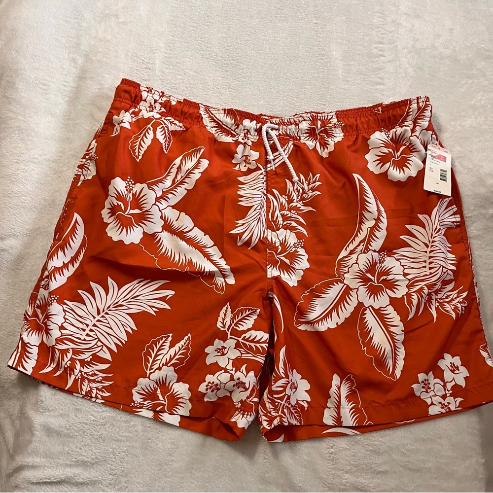 Trader Bay Orange and White Swim Trunks